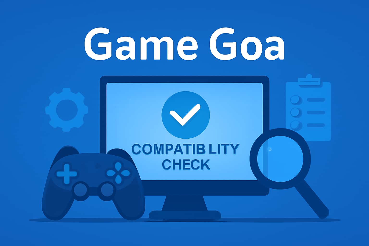 An informational graphic depicting the compatibility check for Game Goa with a technology theme.