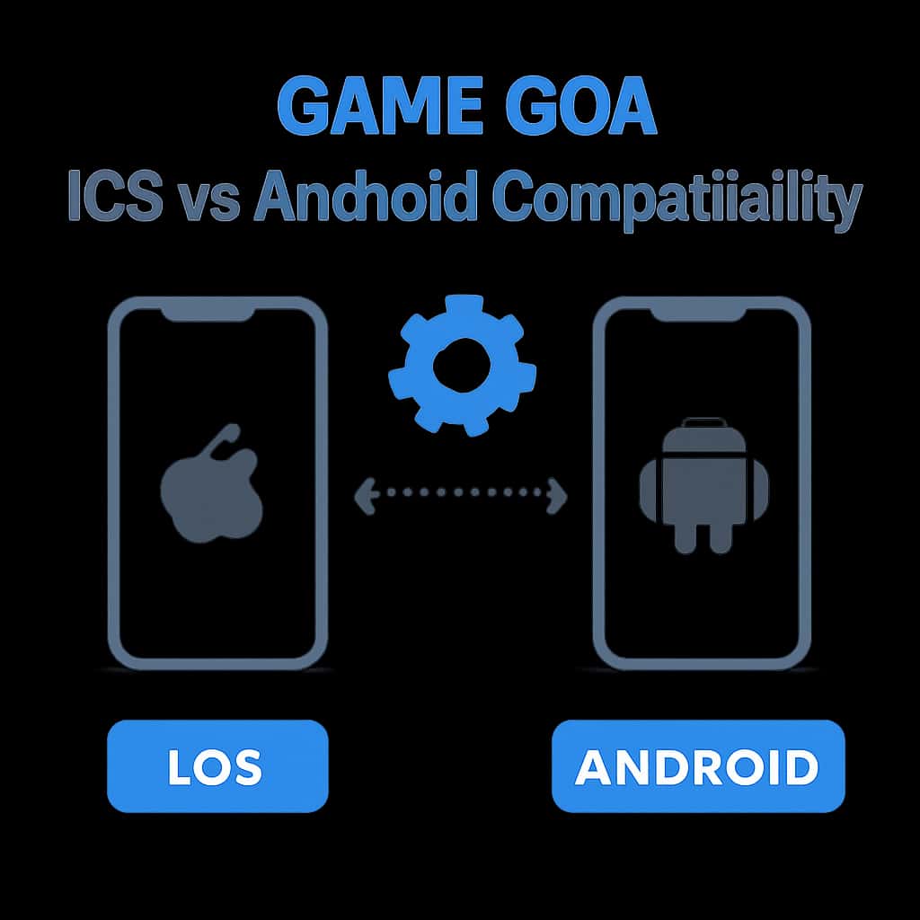 An educational illustration depicting the differences in compatibility between iOS and Android for Game Goa.