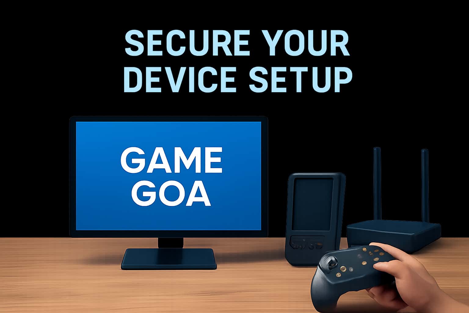 An informative graphic showcasing the setup process for Game Goa on various devices.