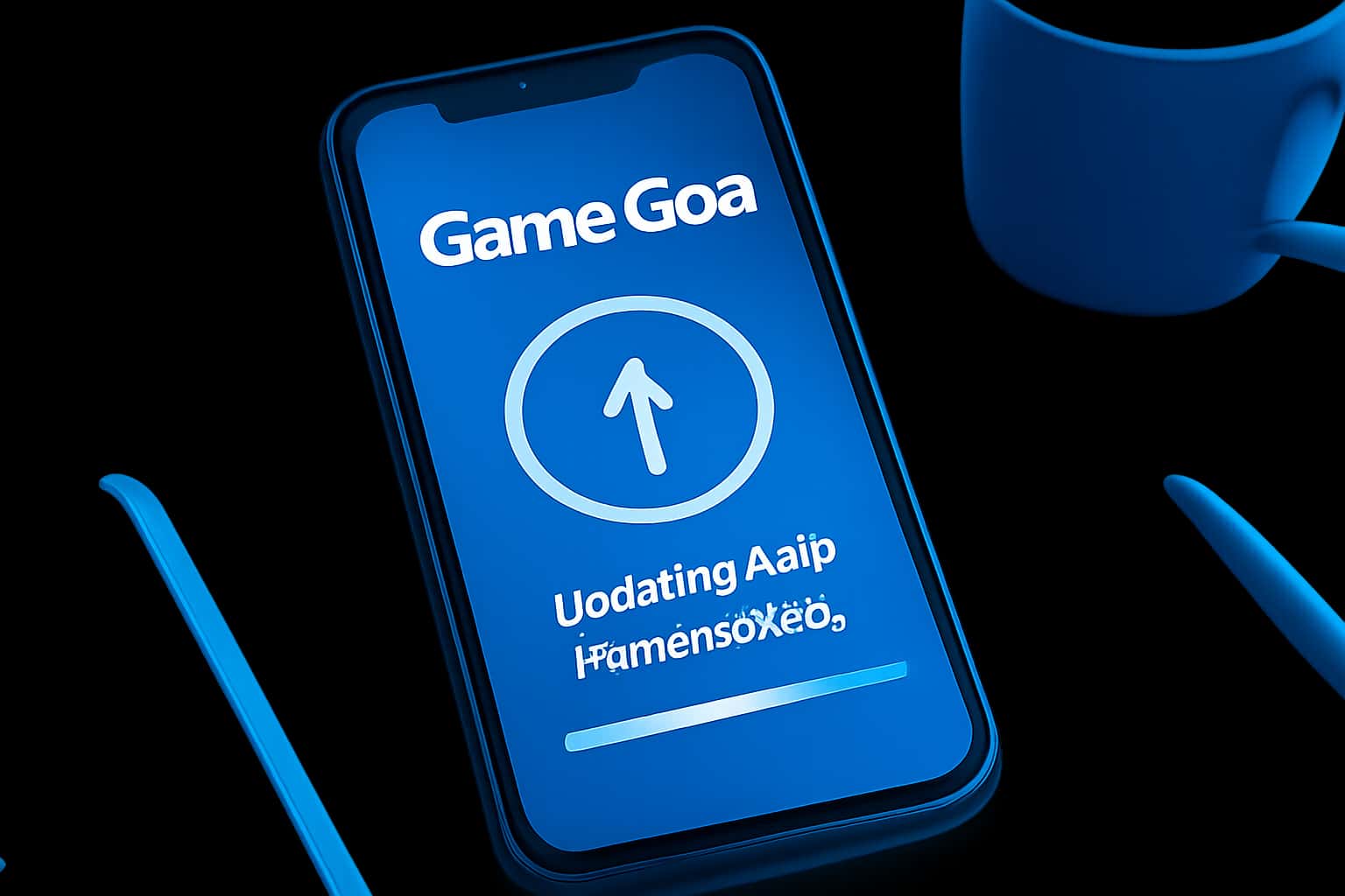 Visual representation of instructions for updating the Game Goa app.
